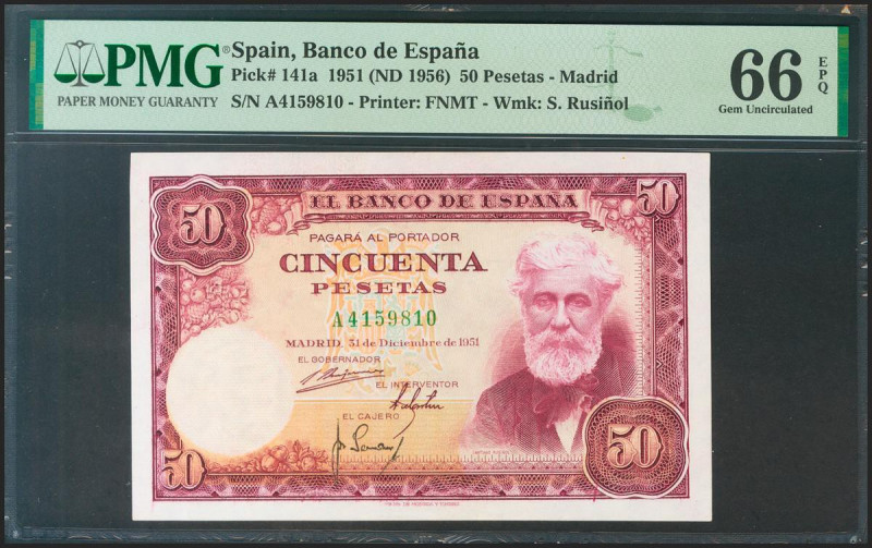 50 Pesetas. 31 de Diciembre de 1951. Serie A. (Edifil 2021: 462a, Pick: 141a). R...