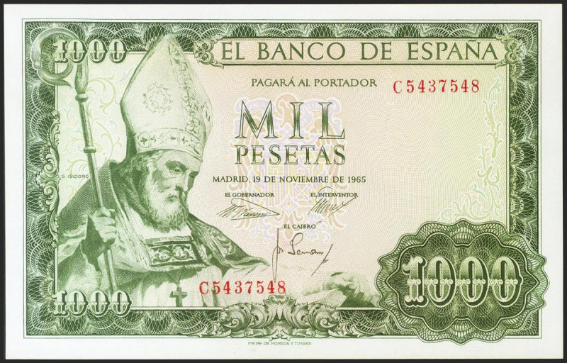 1000 Pesetas. 19 de Noviembre de 1965. Serie C. (Edifil 2021: 471b). Apresto ori...