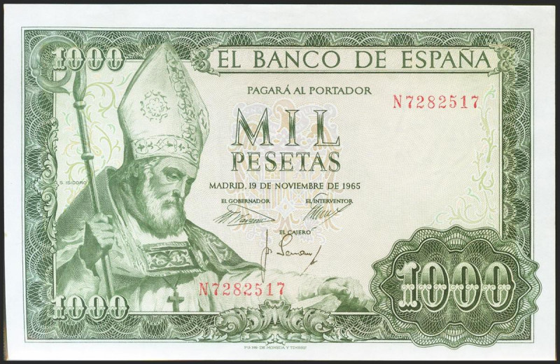 1000 Pesetas. 19 de Noviembre de 1965. Serie N. (Edifil 2021: 471b). Apresto ori...