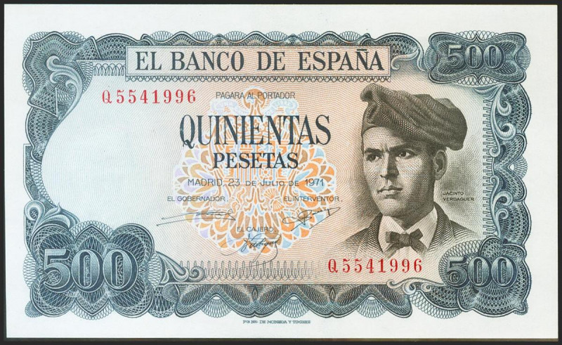 500 Pesetas. 23 de Julio de 1971. Serie Q. (Edifil 2021: 473a). Apresto original...