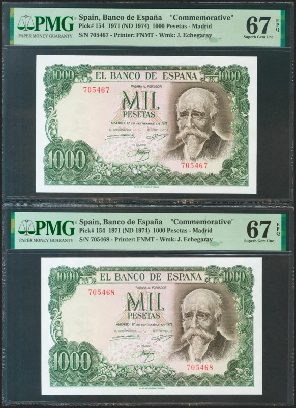 1000 Pesetas. 17 de Septiembre de 1971. Pareja correlativa. Sin serie. (Edifil 2...