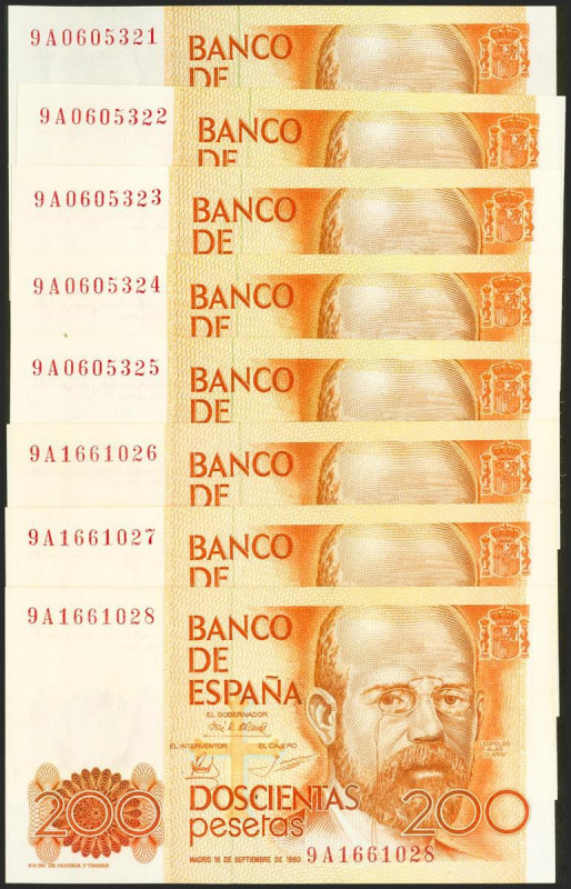 Conjunto de 8 billetes correlativos de 200 Pesetas emitidos el 16 de Septiembre ...