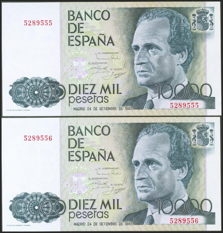 10000 Pesetas. 24 de Septiembre de 1985. Pareja correlativa. Sin serie. (Edifil ...