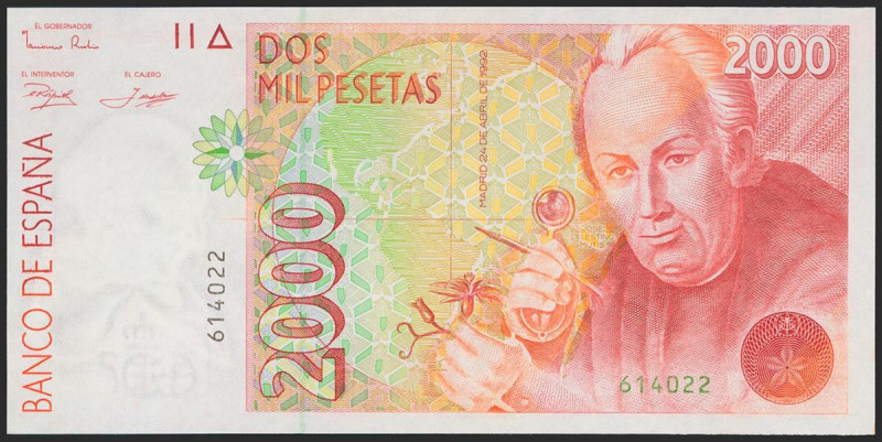 2000 Pesetas. 24 de Abril de 1992. Sin serie. (Edifil 2021: 482). SC.