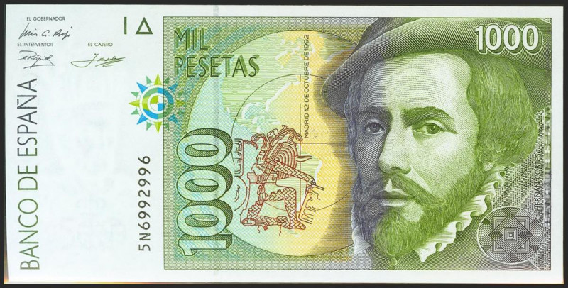 1000 Pesetas. 12 de Octubre de 1992. Serie 5N y numeración capicúa. (Edifil 2021...