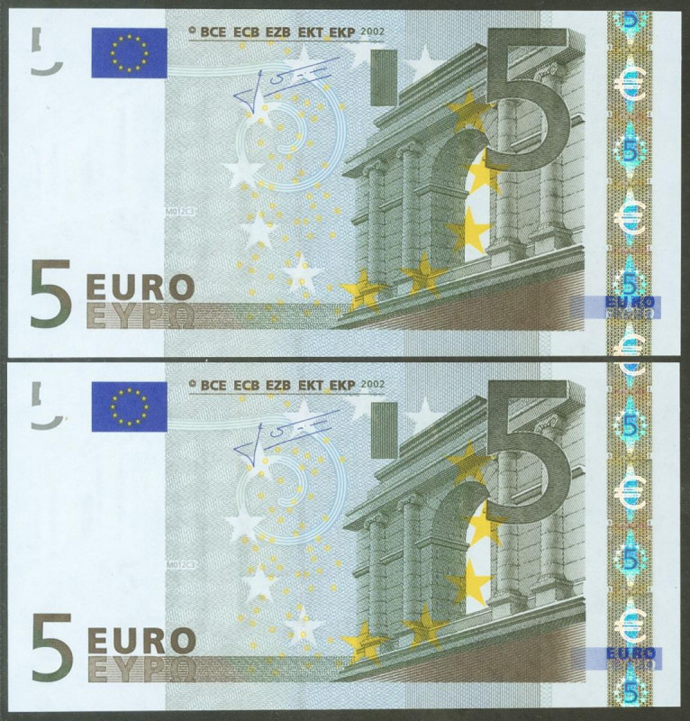 5 Euros. 1 de Enero de 2002. Pareja correlativa (cabe recordar que el último díg...