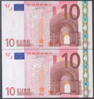 10 Euros. 1 de Enero de 2002. Pareja correlativa (cabe recordar que el último dígito de la numeración de todos los billetes denominados en euros es pa...