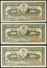 Conjunto de 3 billetes de 20 Centavos, emitidos el 13 de Febrero de 1897, todos con la serie I. (Edifil 2021: 85). Apresto original. SC.