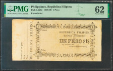1 Peso. 24 de Abril de 1899. República Filipina, insurrectos filipinos. Sin numeración y con matriz a la izquierda. (Pick: A26r). Muy raro. Encapculad...