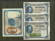 Conjunto de 36 billetes del Banco de España, emitidos entre 1925 y 1951, con algunas parejas correlativas o números de serie muy próximos, en diversas...