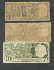 Conjunto de 10 billetes del Banco de España, 3 de la Generalitat de Cataluña y 2 sellos-moneda entre 1936 y 1953, de diferentes emisiones y en diversa...