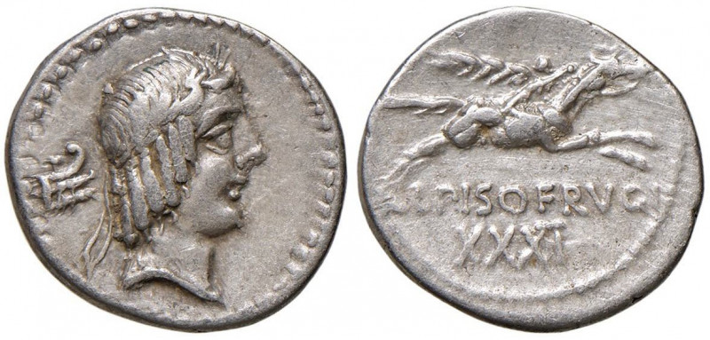 Calpurnia - L. Calpurnius Piso Frugi - Denario (90 a.C.) Testa di Apollo a d. - ...