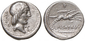 Calpurnia - L. Calpurnius Piso Frugi - Denario (90 a.C.) Testa di Apollo a d. - R/ Cavaliere a d. - B. 11; Cr. 340/1 AG (g 3,91)
BB