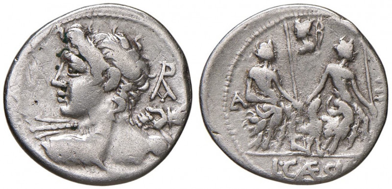 Caesia - Lucius Caesius - Denario (112-111 a.C.) Busto di Apollo Vejove a s. - R...