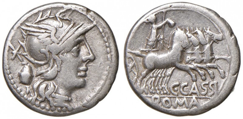 Cassia - C. Cassius - Denario (126 a.C.) Testa di Roma a d. - R/ La Libertà su q...
