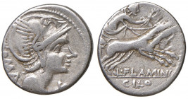 Flaminia - L. Flaminius Chilo - Denario (109-108 a.C.) Testa di Roma a d. - R/ La Vittoria su biga a d. - B. 1; Cr. 302/1 AG (g 3,81)
MB