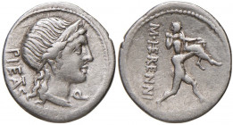 Herennia - M. Herennius - Denario (108-107 a.C.) Testa della Pietà a d. - R/ Anfinomo porta il padre sulle spalle - B. 1; Cr. 308/1 AG (g 3,83)
BB