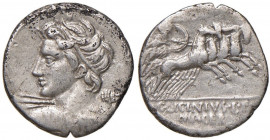 Licinia - C. Licinius L. f. Macer - Denario (84 a.C.) Busto di Apollo a s. - R/ Minerva su quadriga a d. - B. 16; Cr. 354/1 AG (g 3,99) Forse suberato...