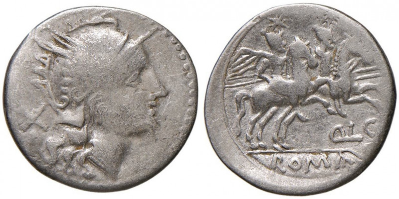 Lutatia - Q L C - Denario (206-200 a.C.) Testa di Roma a d. - R/ I Dioscuri a d....