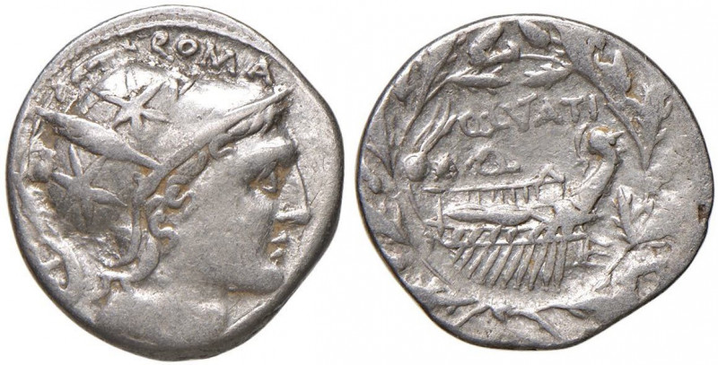 Lutatia - Q. Lutatius Cerco - Denario (109-108 a.C.) Testa di Roma a d. - R/ Nav...