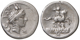 Marcia - L. Philippus - Denario (113-112 a.C.) Testa elmata di Filippo V di Macedonia a d. - R/ Statua equestre a d. - B. 12; Cr. 293/1 AG (g 3,84) Gr...