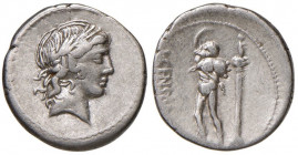 Marcia - L. Censorinus - Denario (82 a.C.) Testa di Apollo a d. - R/ Il satiro Marsia - B. 24; Cr. 363/1 AG (g 4,01)
BB