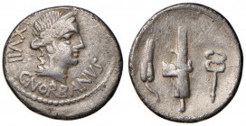 Norbana - Caius Norbanus - Denario (83 a.C.) Testa di Venere a d. - R/ Spiga, fascio e caduceo - B. 2; Cr. 357/1b AG (g 3,65)
MB