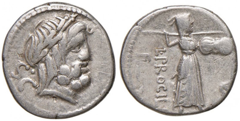 Procilia - L. Procilius - Denario (80 a.C.) Testa di Giove a d. - R/ Giunone Sos...