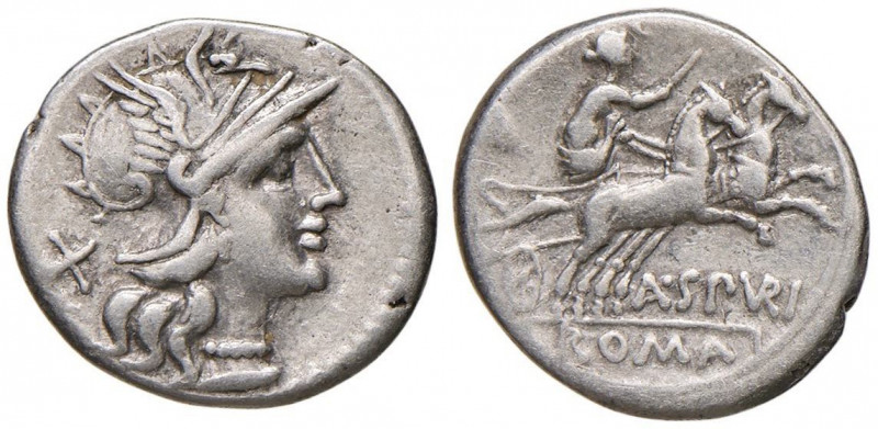 Spurilia - A. Spurilius - Denario (139 a.C.) Testa di Roma a d. - R/ La Luna su ...