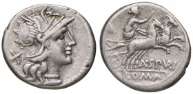 Spurilia - A. Spurilius - Denario (139 a.C.) Testa di Roma a d. - R/ La Luna su biga a d. - B. 1; Cr. 230/1 AG (g 3,65)
MB+