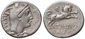 Thoria - L. Thorius Balbus - Denario (105 a.C.) Testa di Giunone Lanuvia a d. - R/ Toro rampante a d. - B. 1; Cr. 316/1 AG (g 3,87) 
BB