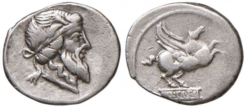 Titia - Q. Titius - Denario (90 a.C.) Testa di Mutinus Titinus a d. - R/ Pegaso ...
