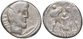 Tituria - L. Titurius - Denario (89 a.C.) Testa di Tazio a d. - R/ Tarpeia tra due soldati con gli scudi - B. 4; Cr. 344/2b AG (g 3,91) 
MB