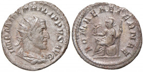 Filippo I (244-249) Antoniniano - Busto radiato a d. - R/ Roma seduta a s. - RIC 44b MI (g 2,88)
qSPL