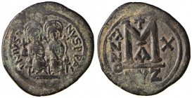 BISANZIO Giustino II (565-578) Follis A. X (Cyzicus) Giustino e Sofia seduti di fronte - R/ Valore - Sear 372 AE (g 13,71)
BB+