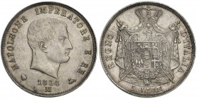 Napoleone (1805-1814) MILANO 5 Lire 1814 Puntali sagomati - Pag. 32a; Mont. 231 AG (g 24,92) Minimi segnetti al D/ e fondi leggermente lucidati
SPL+