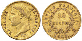 Napoleone (1805-1814) TORINO 20 Franchi 1809 - Gig. 18 AU (g 6,43) RRR Modesti depositi 
qBB