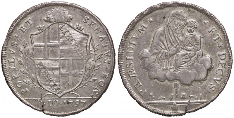 BOLOGNA Scudo da 10 Paoli 1797 - MIR 58/2 AG (g 29,11) Bella patina, frattura de...