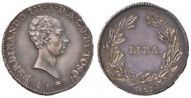 FIRENZE Ferdinando III (1814-1824) Lira 1823 - MIR 438/3 AG (g 3,95) Minimi graffietti di conio al D/, bella patina
SPL+