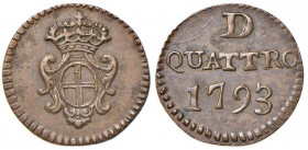 GENOVA Dogi Biennali (1528-1797) Da 4 denari 1793 - MIR 360/1 CU (g 1,61) Graffietti al R/
SPL
