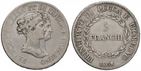 LUCCA Elisa e Felice Baciocchi (1805-1814) 5 Franchi 1808 - Gig. 5 AG (g 24,51)
MB