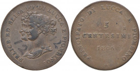 LUCCA Elisa Bonaparte e Felice Baciocchi (1805-1814) 5 Centesimi 1806 - Gig. 9 CU (g 9,30) Numeri scritti nel campo al D/
BB
