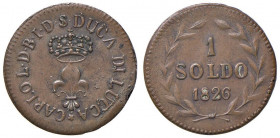 LUCCA Carlo Lodovico di Borbone (1824-1847) Soldo 1826 - MIR 249 CU (g 3,18) Colpetto al bordo
SPL