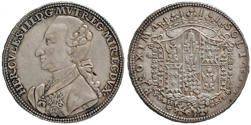 MODENA Ercole III (1780-1796) 3 Scudi 1782 - MIR 857/1 AG (g 27,59) Piccola manc...