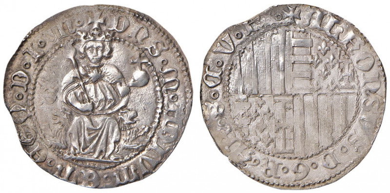 NAPOLI Alfonso I d’Aragona (1442-1458) Carlino con sigla S - MIR 54/6; Vall-Llos...