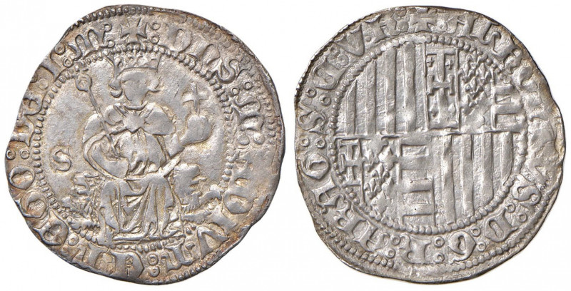 NAPOLI Alfonso I d’Aragona (1442-1458) Carlino con sigla S - MIR 54/6; Vall-Llos...