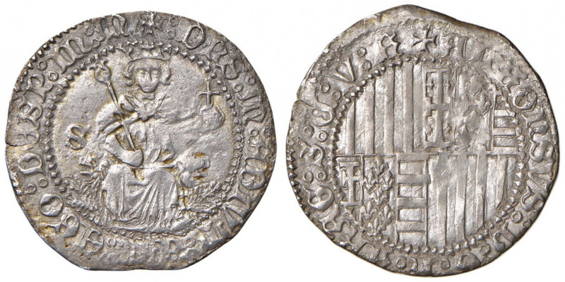 NAPOLI Alfonso I d’Aragona (1442-1458) Carlino con sigla S - MIR 54/6; Vall-Llos...