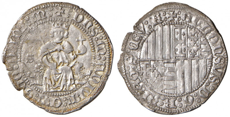 NAPOLI Alfonso I d’Aragona (1442-1458) Carlino con sigla S - MIR 54/6; Vall-Llos...