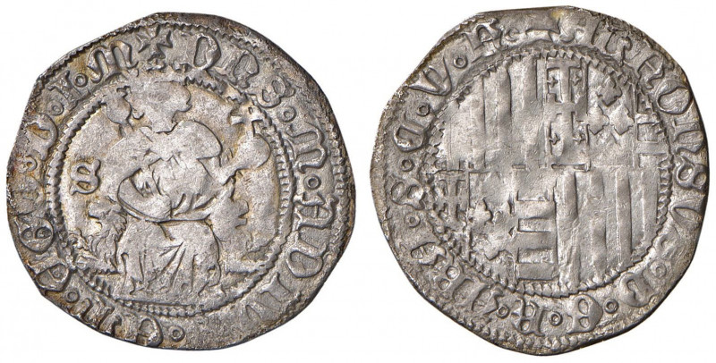 NAPOLI Alfonso I d’Aragona (1442-1458) Carlino con sigla S - MIR 54/6; Vall-Llos...