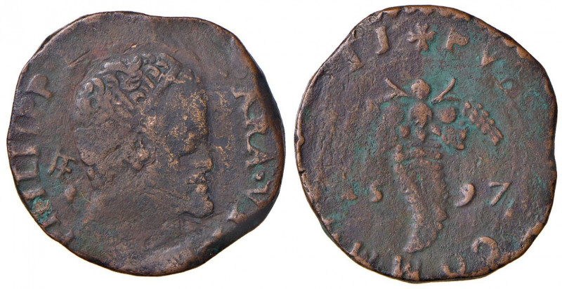 NAPOLI Filippo II (1554-1598) Tornese 1597 con sigla IAF/CI - Magliocca 151 CU (...